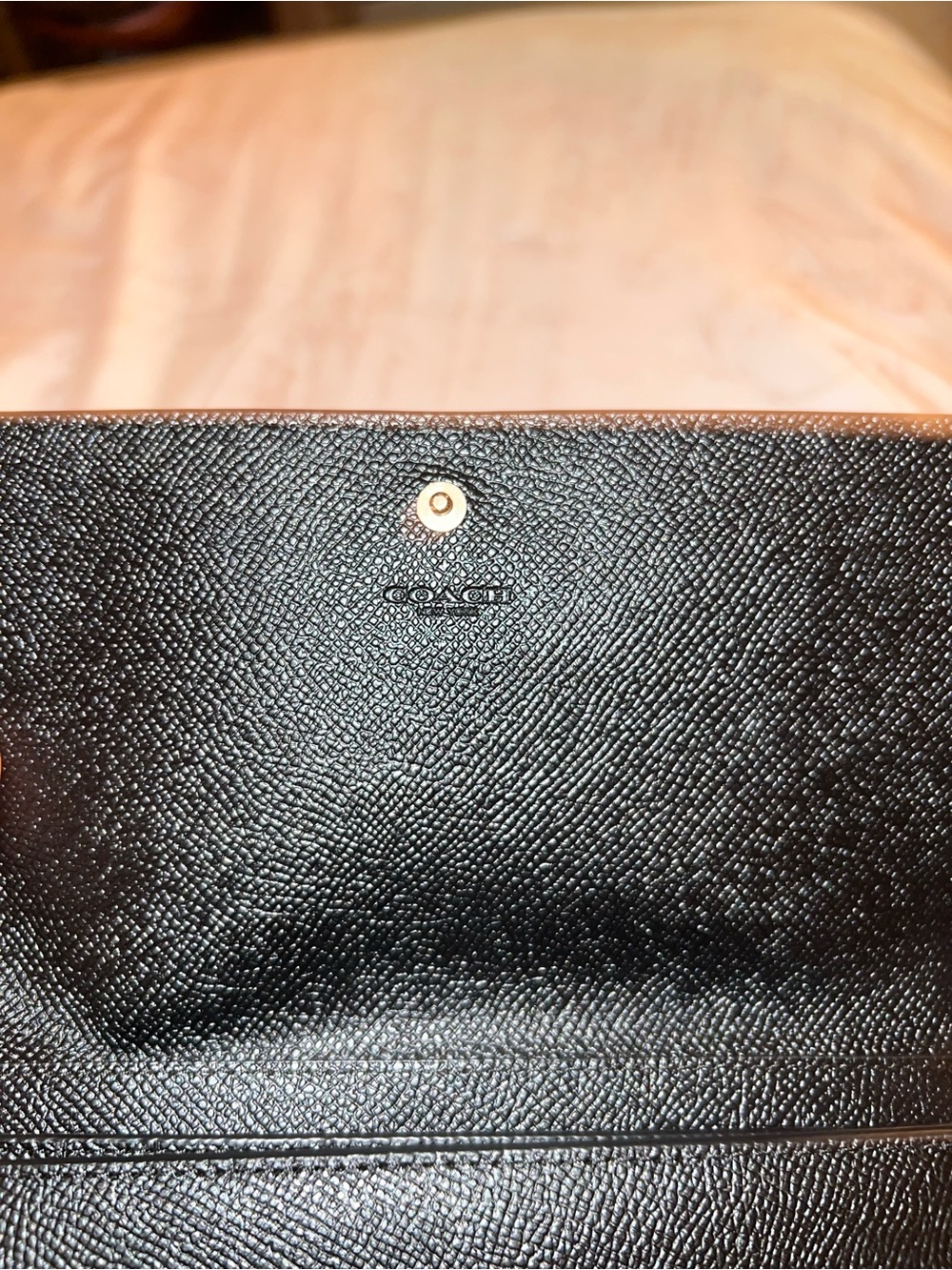 Coach Slim Black Trifold Pebbled Leather Long Wallet with Gold Logo - Picture 6 of 11